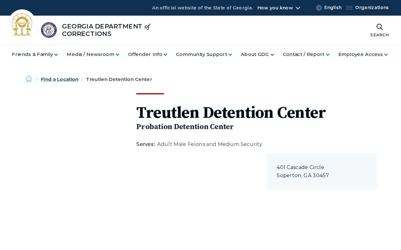 Treutlen Detention Center GDC release information page